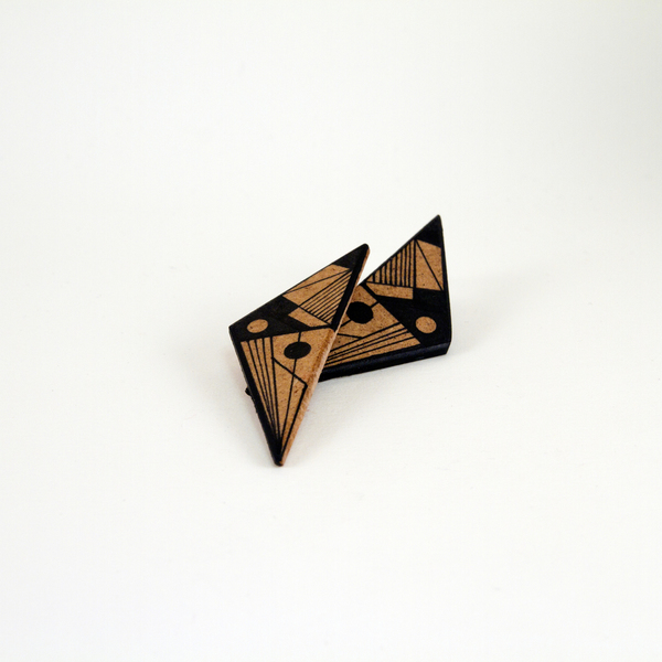 Ξύλινα σκουλαρίκια με γεωμετρικό μοτίβο "Come by here" - ξύλο, σκουλαρίκια, γεωμετρικά σχέδια, minimal - 3