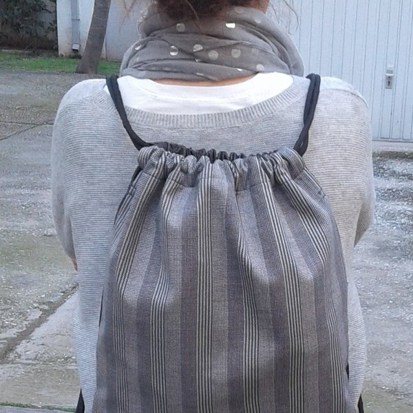 backpack γκρί ριγέ με πλάτη jean - μαλλί, chic, ριγέ, fashion, πλάτης, τσάντα, μεγάλες, elegant, all day, φθηνές - 3
