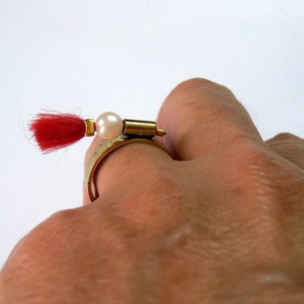 Ορειχάλκινο δαχτυλίδι με φουντίτσα - ιδιαίτερο, μαργαριτάρι, ορείχαλκος, με φούντες, δαχτυλίδι, καθημερινό, all day, διακριτικό - 2