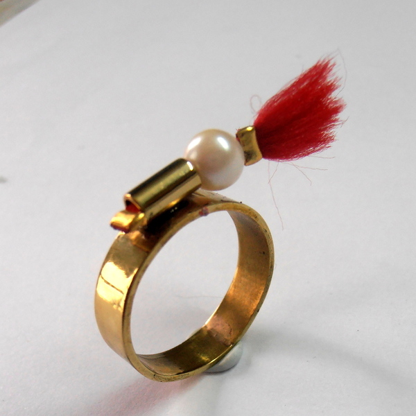 Ορειχάλκινο δαχτυλίδι με φουντίτσα - ιδιαίτερο, μαργαριτάρι, ορείχαλκος, με φούντες, δαχτυλίδι, καθημερινό, all day, διακριτικό - 4