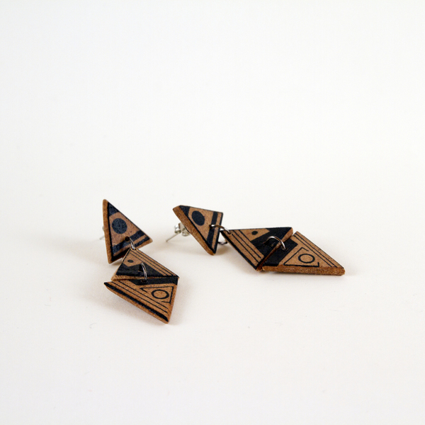 Ξύλινα σκουλαρίκια με γεωμετρικό μοτίβο "The Station" - ξύλο, σκουλαρίκια, γεωμετρικά σχέδια, minimal - 3