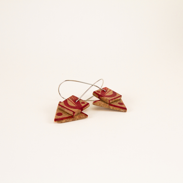 Ξύλινα σκουλαρίκια με γεωμετρικό μοτίβο "Arundel" - ξύλο, σκουλαρίκια, γεωμετρικά σχέδια, minimal - 2