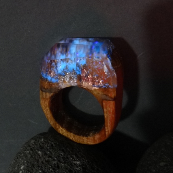 Ξύλινο Δαχτυλίδι "Frozen" - statement, ασήμι, ξύλο, ρητίνη, δαχτυλίδι, ξύλινο, σταθερά, μεγάλα - 3