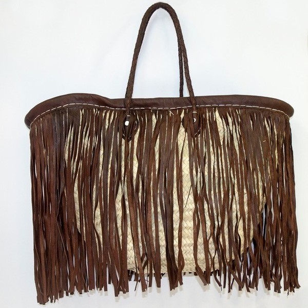 Boho basket - ψάθινη τσάντα με δερμάτινα κρόσια - δέρμα, γυναικεία, καλοκαίρι, ψάθα, boho