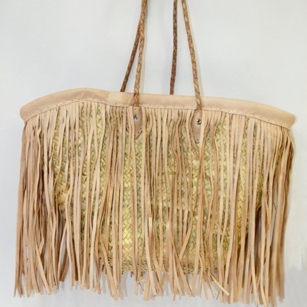 Boho basket - ψάθινη τσάντα με δερμάτινα κρόσια - δέρμα, γυναικεία, καλοκαίρι, ψάθα, boho - 3