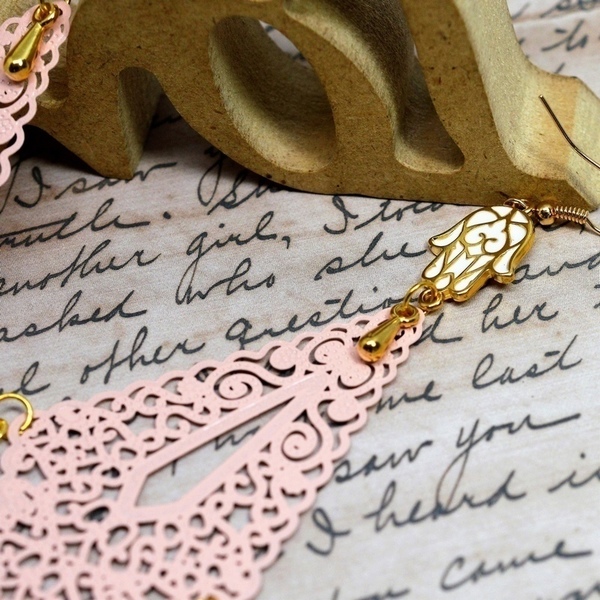 Σκουλαρίκια Laser Gold & Pink S3239 - με φούντες, σκουλαρίκια, γεωμετρικά σχέδια, φύλλο, faux bijoux - 5