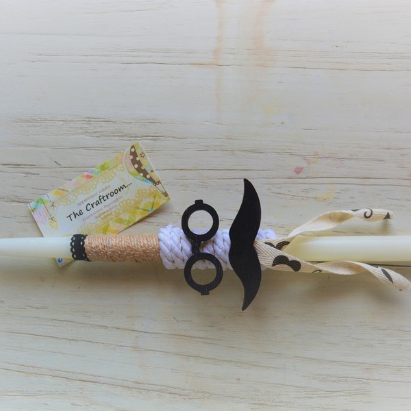 Λαμπάδα "Mouτακι γυαλάκι" + δώρο ευχητήρια Πασχαλιάτικη κάρτα - ξύλο, λαμπάδες, χειροποίητα, κερί