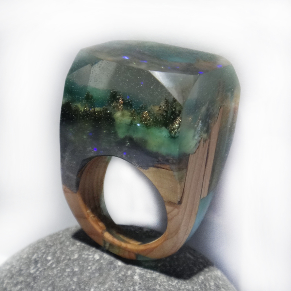 Ξύλινο Δαχτυλίδι “Mountain” (RWR00020Μ) - statement, ξύλο, χρυσό, ρητίνη, δαχτυλίδι, ξύλινο, κερί, σταθερά, μεγάλα