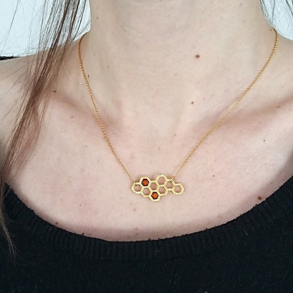 Honeycomb pendant - ασήμι, επιχρυσωμένα, ασήμι 925, χειροποίητα - 2