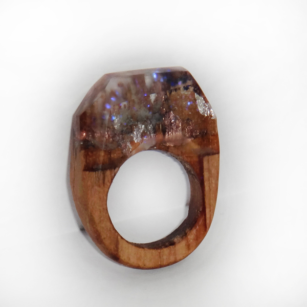 Ξύλινο Δαχτυλίδι "Frozen" - statement, ασήμι, ξύλο, ρητίνη, δαχτυλίδι, ξύλινο, σταθερά, μεγάλα