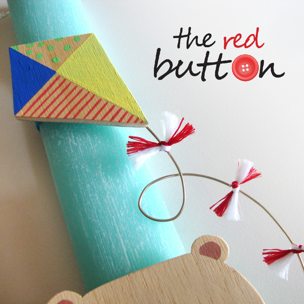 Λαμπάδα "Αρκούδος με χαρταετό" by Red button - κορδέλα, ξύλο, κορίτσι, αγόρι, λαμπάδες, αρκουδάκι, κερί - 4