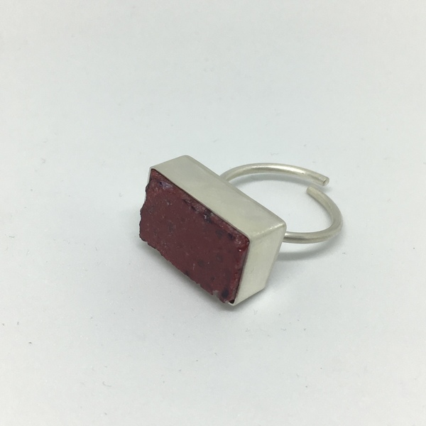 Ασημένιο δαχτυλίδι χειροποίητο με κόκκινο μάρμαρο - statement, μοναδικό, μοντέρνο, ασήμι 925, δαχτυλίδι, γεωμετρικά σχέδια, χειροποίητα, minimal, μεγάλα, αυξομειούμενα - 3