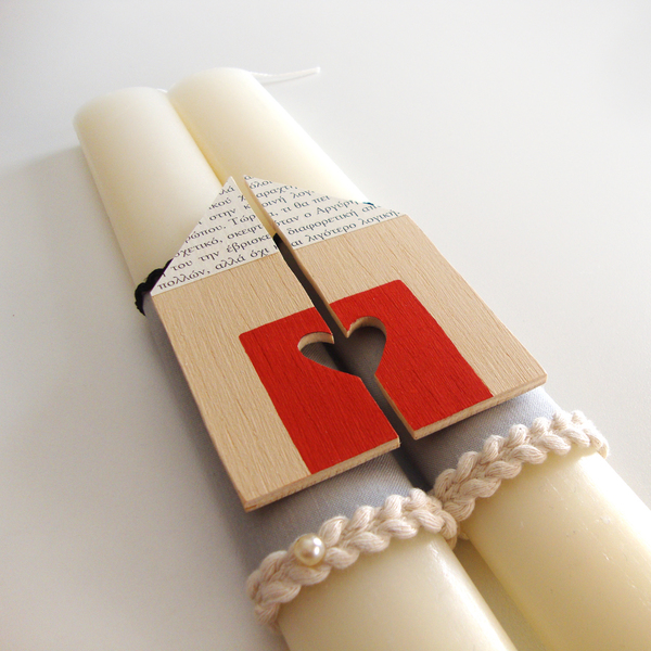 Λαμπάδες για ζευγάρια "For you + For me" by Red button - ύφασμα, ξύλο, γυναικεία, ανδρικά, λαμπάδες, ερωτευμένοι, κερί - 3