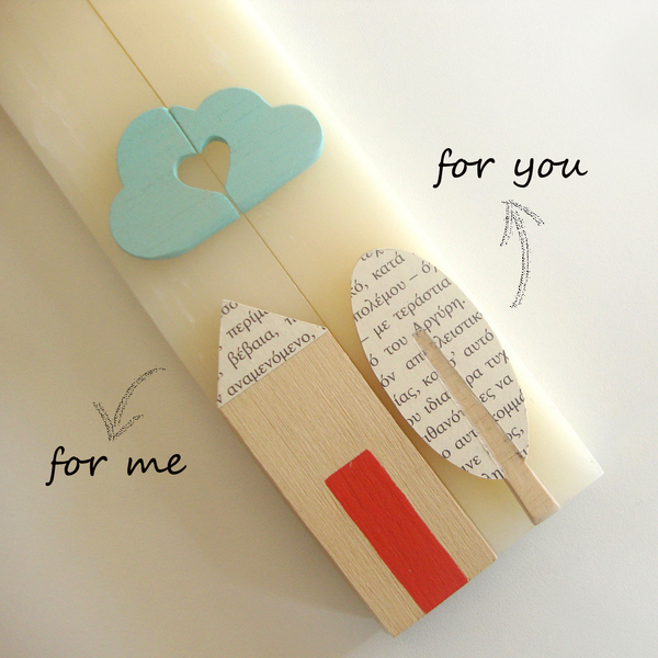Λαμπάδες για ζευγάρια "Σπιτάκι - Συννεφάκι" by Red button - ξύλο, ζωγραφισμένα στο χέρι, λαμπάδες, αρωματικά κεριά, ζευγάρια - 2