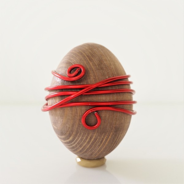 Μεγάλο ξύλινο πασχαλινό αυγό με κόκκινο αλουμίνιο - διακοσμητικό, ξύλο, μοναδικό, αλουμίνιο, δώρο, χειροποίητα, είδη διακόσμησης, είδη δώρου, ξύλινο, αυγό