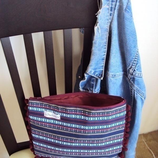Μπλε boho τσάντα clutch - μαλλί, μαλλί, ύφασμα, βαμβάκι, βραδυνά, γυναικεία, τσάντα, υφαντά, boho - 3