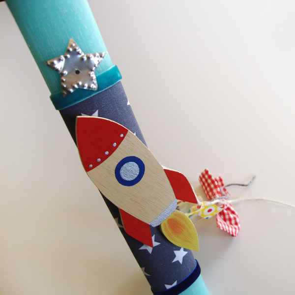 Λαμπάδα με πύραυλο "Up to the moon" - αγόρι, λαμπάδες, για παιδιά, για μωρά, πύραυλοι - 5