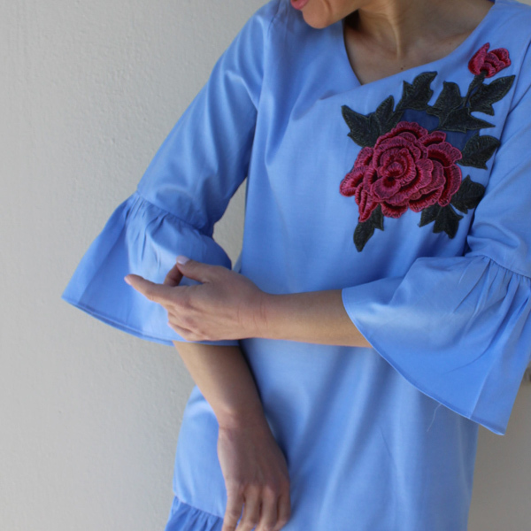 πουκαμισοφόρεμα με κεντημένο λουλούδι - βαμβάκι, κεντητά, λουλούδι - 2