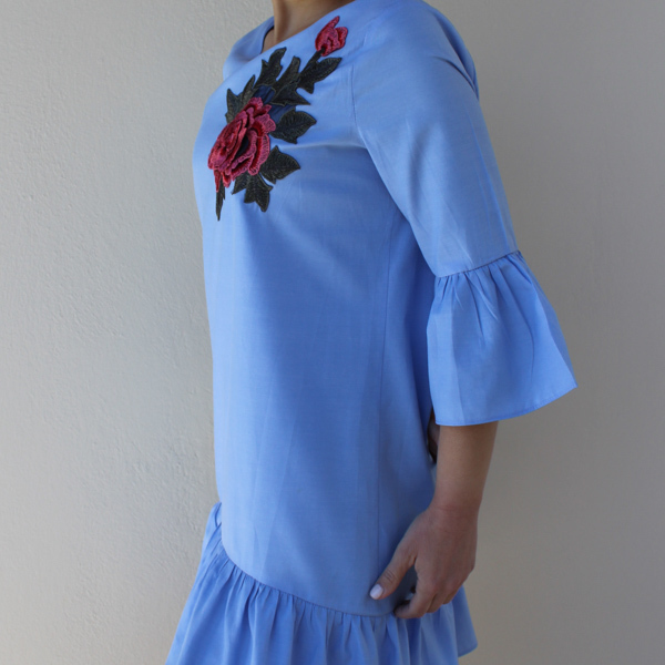 πουκαμισοφόρεμα με κεντημένο λουλούδι - βαμβάκι, κεντητά, λουλούδι - 4