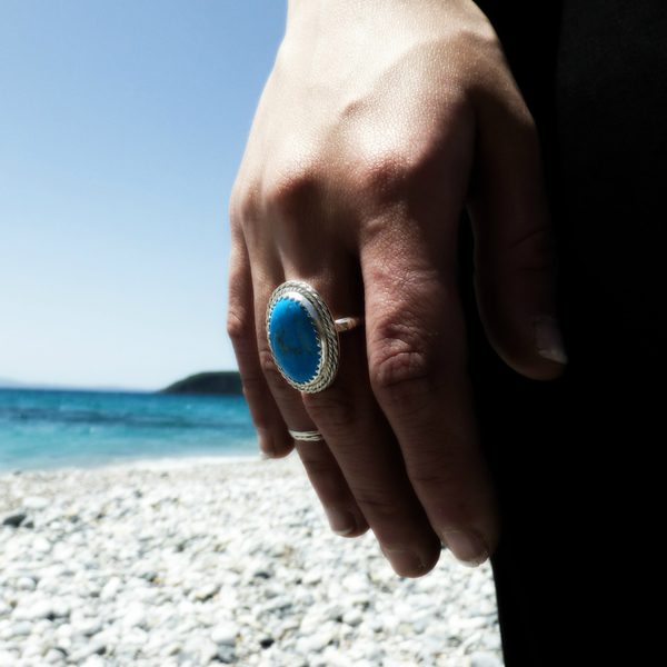 " Blue Howlite " - Χειροποίητο επάργυρο δαχτυλίδι με Μπλε Χαολίτη! - ημιπολύτιμες πέτρες, ημιπολύτιμες πέτρες, chic, handmade, βραδυνά, fashion, καλοκαιρινό, vintage, design, ιδιαίτερο, μοναδικό, μοντέρνο, γυναικεία, sexy, χαολίτης, ανοιξιάτικο, σύρμα, χειμωνιάτικο, επάργυρα, επάργυρα, donkey, δαχτυλίδι, χειροποίητα, romantic, πριγκίπισσα, απαραίτητα καλοκαιρινά αξεσουάρ, κλασσικά, γυναίκα, boho, αυξομειούμενα - 5