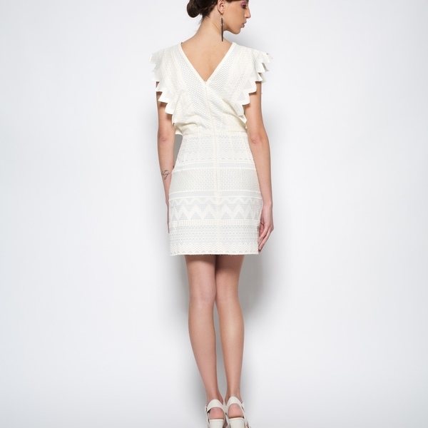 Μίνι μεσάτο αμάνικο βαμβακερό φόρεμα με γεωμετρικά σχήματα - βαμβάκι, mini, γεωμετρικά σχέδια - 2