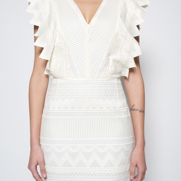Μίνι μεσάτο αμάνικο βαμβακερό φόρεμα με γεωμετρικά σχήματα - βαμβάκι, mini, γεωμετρικά σχέδια - 3