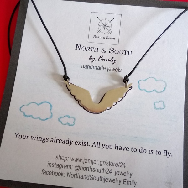 _angel wings small necklace-χειροποίητο κολιέ με φτερά - chic, handmade, vintage, επιχρυσωμένα, ορείχαλκος, φτερό, επάργυρα, κολιέ, χειροποίητα, romantic, all day, minimal, κοντά, κρεμαστά, αγγελάκι, αυξομειούμενα - 2