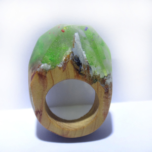 Ξύλινο Δαχτυλίδι ρητίνης “Magic Lake” - statement, ξύλο, ρητίνη, δαχτυλίδι, ξύλινο, κερί, σταθερά, μεγάλα