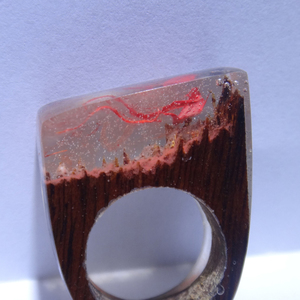Ξύλινο Δαχτυλίδι ρητίνης “Mermaid” - statement, ξύλο, ρητίνη, δαχτυλίδι, ξύλινο, κερί, σταθερά, μεγάλα - 5