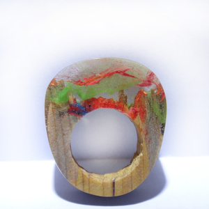 Ξύλινο Δαχτυλίδι ρητίνης “Reef” - statement, ξύλο, ρητίνη, δαχτυλίδι, ξύλινο, κερί, σταθερά, μεγάλα