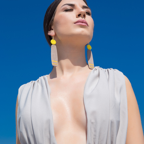 "Cryseis" - spring summer fashion earrings in yellow with polymer clay - statement, fashion, καλοκαιρινό, μοναδικό, μοντέρνο, ανοιξιάτικο, πηλός, χειροποίητα - 2