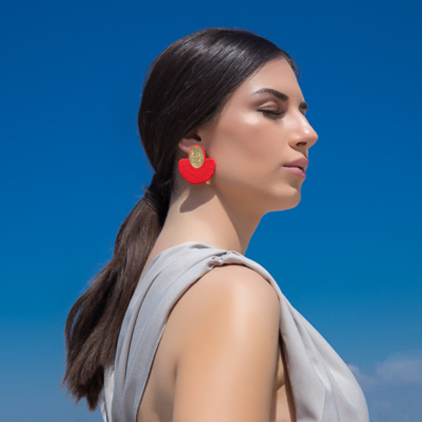 "Phaedra" fashion elegant summer earrings with polymer clay and brass - fashion, μοναδικό, μοντέρνο, γυναικεία, ορείχαλκος, πηλός, γεωμετρικά σχέδια, χειροποίητα - 2