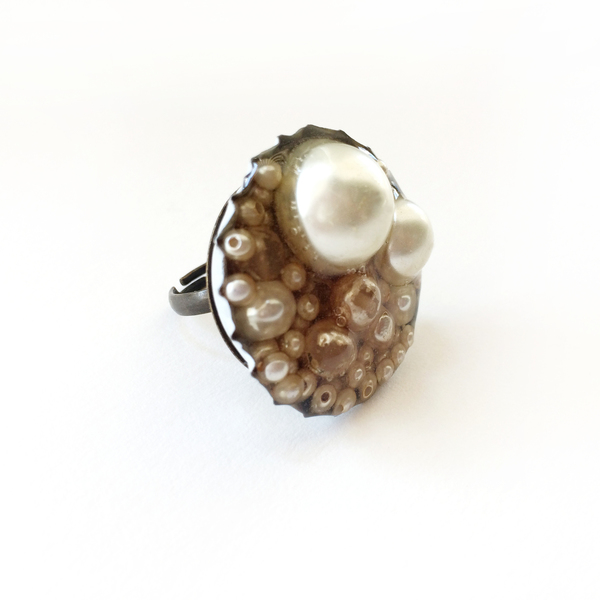 | the pearl ring | - chic, γυαλί, γυναικεία, δαχτυλίδι, χάντρες, μπρούντζος, πέρλες
