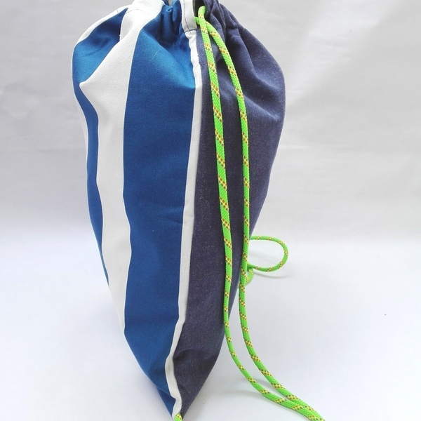 Handmade backpack - βαμβάκι, ριγέ, σακίδια πλάτης, χειροποίητα, must αξεσουάρ, βαμβακερές κορδέλες - 4