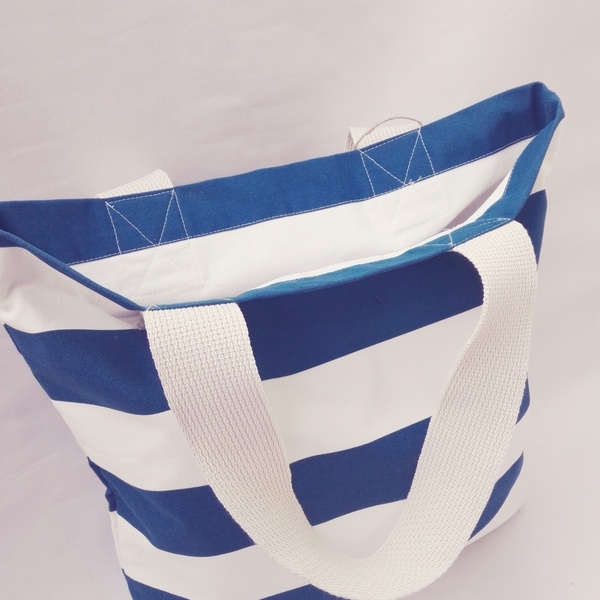 Handmade shopping bag - βαμβάκι, ριγέ, ώμου, χειροποίητα, must αξεσουάρ - 2