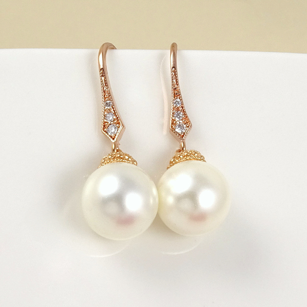 Ροζ επίχρυσα σκουλαρίκια με άσπρα shell pearl - βραδυνά, ιδιαίτερο, δώρο, σκουλαρίκια, γάμος - 3