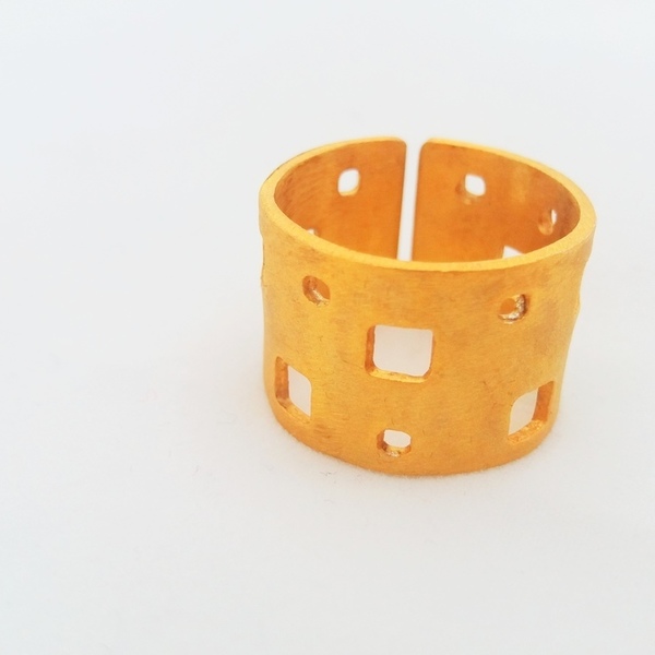 ασημένιο επιχρυσωμένο δαχτυλίδι με γεωμετρικά σχέδια - επιχρυσωμένα, ασήμι 925, δαχτυλίδι, γεωμετρικά σχέδια