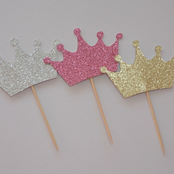 Cupcake Toppers- Crown - κορώνα, πάρτυ, πριγκίπισσα, γενέθλια, διακοσμητικά - 3