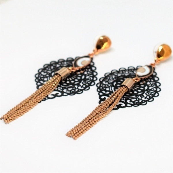 Σκουλαρίκια Laser rose gold & black S3246 - σκουλαρίκια, δώρα για γυναίκες