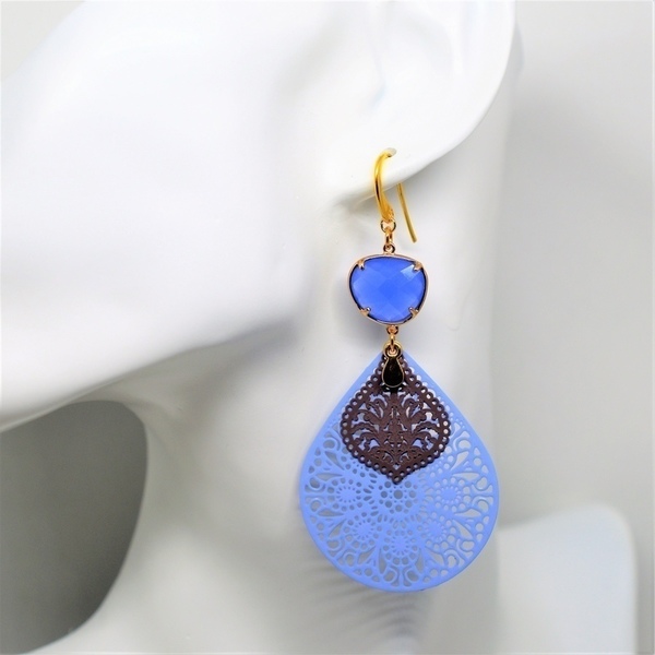 Σκουλαρίκια Laser cut/ blue & brown / blue opal S3256 - μοναδικό, οπάλιο - 3