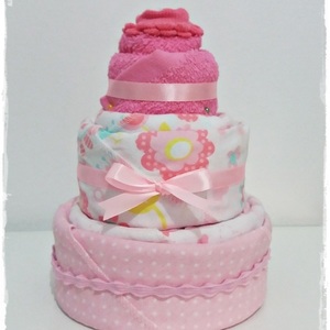 ΝΕW!!! Δωράκι για νεογέννητο κορίτσι "Triple Cake" - βαμβάκι, ιδιαίτερο, κορίτσι, χειροποίητα, δωμάτιο, δωράκι, ξεχωριστό, σετ, βαμβακερές κορδέλες, βρεφικά, για παιδιά, σετ δώρου, diaper cake