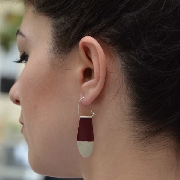 ''Worm Bordeaux'' earrings / Γεωμετρικά σκουλαρίκια - καλοκαιρινό, ιδιαίτερο, μοναδικό, καλοκαίρι, ασήμι 925, σμάλτος, αλπακάς, γεωμετρικά σχέδια, χειροποίητα, κρίκοι, Black Friday - 4