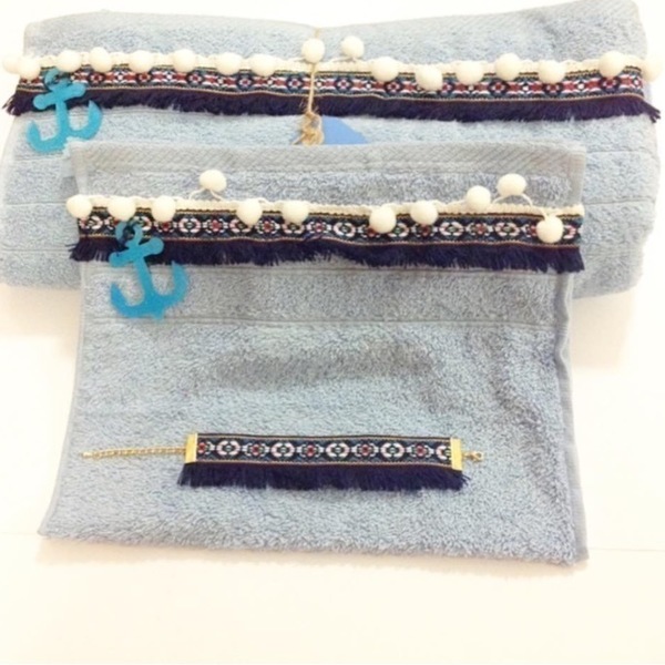 blue towel - handmade, δώρο, πετσέτα, χειροποίητα, summer, unique