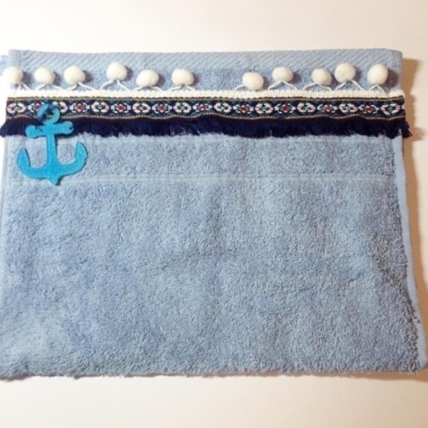 blue towel - handmade, δώρο, πετσέτα, χειροποίητα, summer, unique - 2