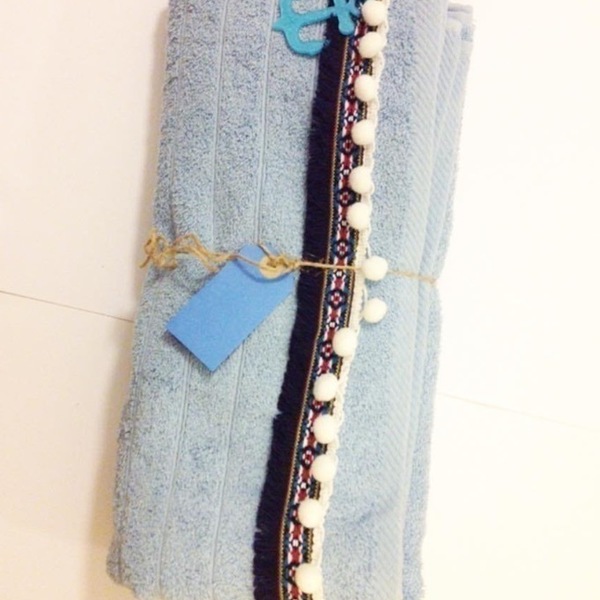 blue towel - handmade, δώρο, πετσέτα, χειροποίητα, summer, unique - 4