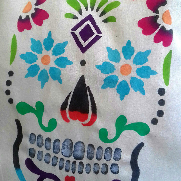 Τσάντα tote bag Dia De Los Muertos - ύφασμα, ύφασμα, βαμβάκι, handmade, ζωγραφισμένα στο χέρι, γυναικεία, τσάντα, χειροποίητα, παραλία, all day, must αξεσουάρ, must, γυναίκα - 3