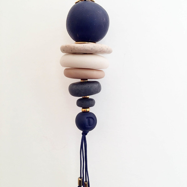 Μπλε Κολιε με χειροποίητες χάντρες και "πέτρες" - handmade, design, μακρύ, πηλός, μακραμέ, μέταλλο, κολιέ, χειροποίητα, πέτρες, minimal - 2