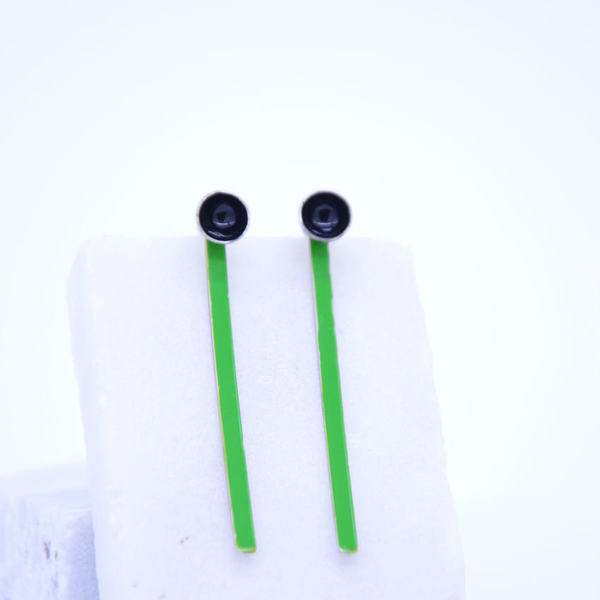 ''Green'' earrings / Χειροποίητα σκουλαρίκια - ιδιαίτερο, μοναδικό, μοντέρνο, σμάλτος, αλπακάς, κύκλος, σκουλαρίκια, γεωμετρικά σχέδια, χειροποίητα, μαύρα - 2