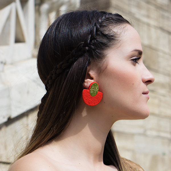 "Phaedra" fashion elegant summer earrings with polymer clay and brass - fashion, μοναδικό, μοντέρνο, γυναικεία, ορείχαλκος, πηλός, γεωμετρικά σχέδια, χειροποίητα - 3
