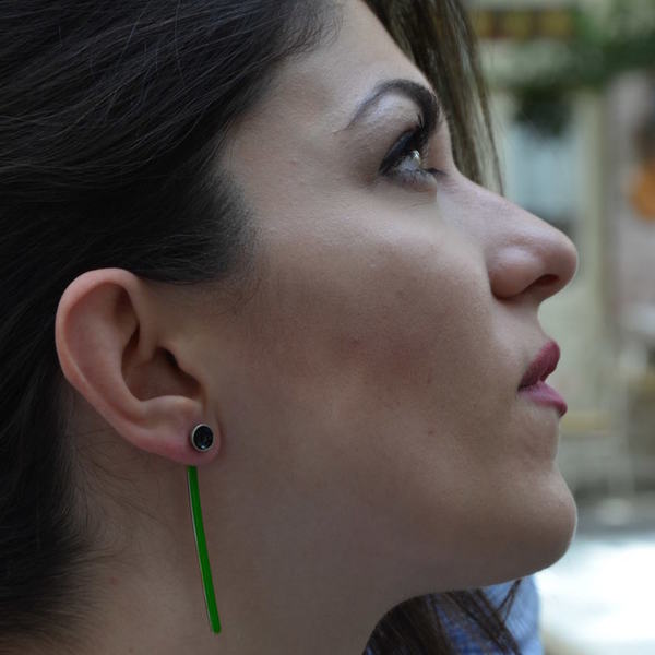 ''Green'' earrings / Χειροποίητα σκουλαρίκια - ιδιαίτερο, μοναδικό, μοντέρνο, σμάλτος, αλπακάς, κύκλος, σκουλαρίκια, γεωμετρικά σχέδια, χειροποίητα, μαύρα - 4